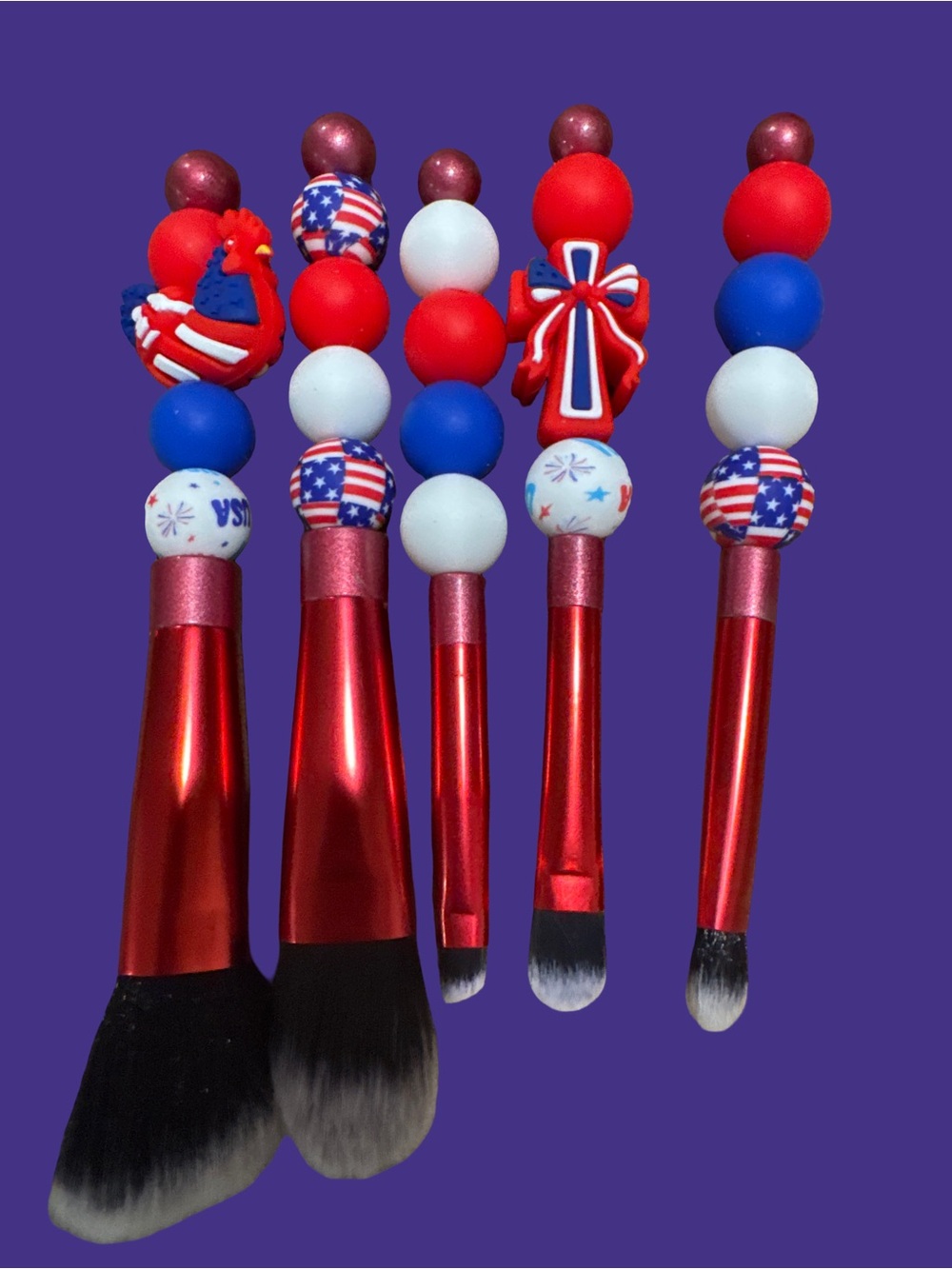 Patriotic Red Makeup Brush Set - 5 Piece